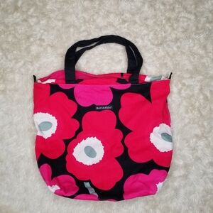 Marimekko Red Poppy Canvas Tote Zip Top Shoulder Bag Large Avon